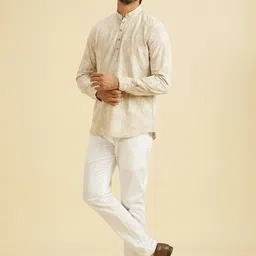 Manyavar Embroidered Mandarin Collar Linen Short Kurtas image 4