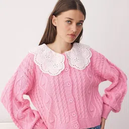 Trendyol Women Cable Knit Cardigan with Embroidered Detail-image-13