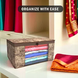 Aura Brown & Cream Colored 6 Pieces Printed Foldable Saree Covers image 5