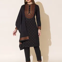 KEIKO Ethnic Motifs Printed Round Neck Straight Kurta with Trousers And Dupatta image 2