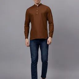 welldonemall Men Mandarin Collar Above Knee Kurta image 3