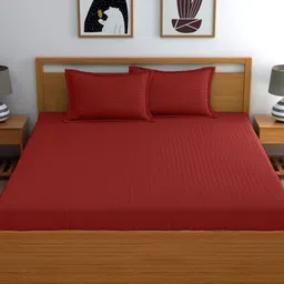 WEAVE AND DECOR Maroon Striped 300 TC Bedsheet with 2 Pillow Covers-picture-29
