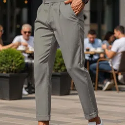 COVZ Men Mid-Rise Classic Slim Fit Easy Wash Gurkha Pleated Trousers image 5