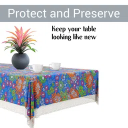 Kuber Industries Blue & Green Floral Waterproof 6-Seater Rectangle Table Cover image 5
