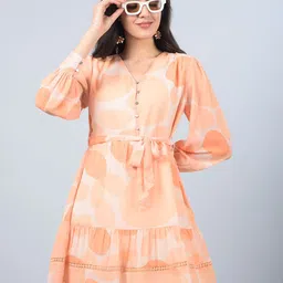 Crimsoune Club Women Print Cuffed Sleeve Fit & Flare Dress-image-41
