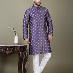 DEVOILER Men Ethnic Motifs Embroidered Thread Work Jacquard Kurta image 3
