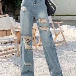 bebe Women Straight Fit High-Rise Mildly Distressed Heavy Fade Jeans-image-7