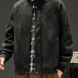 HERE&NOW Men Mock Collar Solid Bomber Jacket image 4