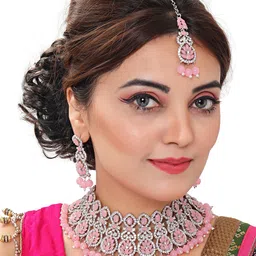 Anouk Rhodium-Plated Stone-Studded & Beaded Jewellery Set image 1