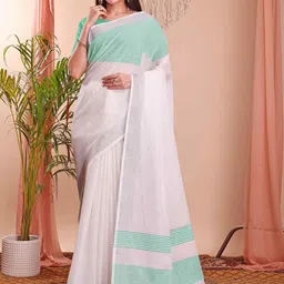 HERE&NOW Striped Linen Blend Handloom Saree-picture-19