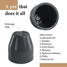 HOMESTIC Grey Round Rotomould Weather-Safe Flower Planter With Tray & Drainage Hole image 5