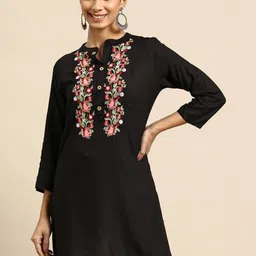all about you Floral Embroidered Mandarin Collar Ethnic Top-picture-41