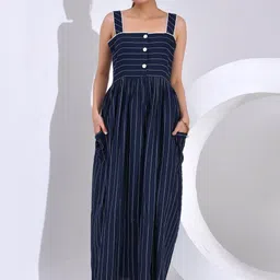 SIDDHO HUM Striped Cotton Fit and Flare Maxi Dress image 1