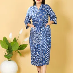 Marika Unisex Blue Cotton Bath Robe-image-1