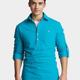 BHUVIKOO Band Collar Roll-Up Sleeves Short Kurta-picture-34
