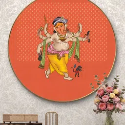 SAF Orange & Yellow Dancing Lord Ganesha Religious Printed Wooden Wall Art-picture-35