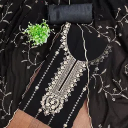 MANVAA Floral Embroidered Zari Georgette Unstitched Dress Material-image-20
