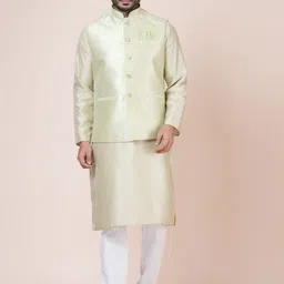 Nawaz's Kurta Men Regular Dupion Silk Kurta with Pyjamas & Nehru jacket-picture-19
