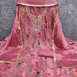 LeeliPeeri Designer Floral Printed Beads and Stones Unstitched Dress Material image 2