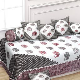 Texstylers 8-Pcs Maroon & Grey Printed Pure CottonDiwanSet-picture-18