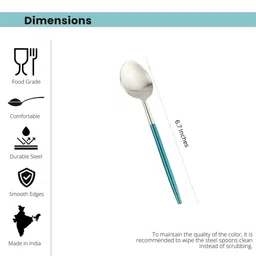 vareesha Radiant Blue Handled Matt Finish Stainless Steel Dessert Spoons (Set of 6) image 2