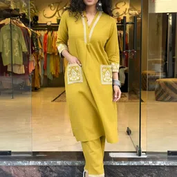 JAIPURI COLLECTION Women Ethnic Motifs Embroidered Thread Work Pure Cotton Kurta with Trousers-picture-30