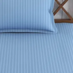 Trance Home Linen Blue Striped 200 TC Single Bedsheet with 1 Pillow Covers image 2