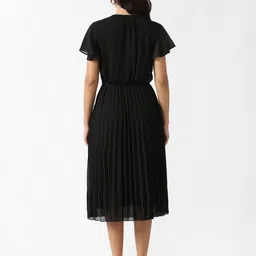 Van Heusen Woman Mandarin Collar Flutter Sleeves Fit and Flare Midi Dress image 4