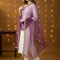 Samsara Couture Ethnic Motifs Embroidered Organza Dupatta with Mirror Work image 4