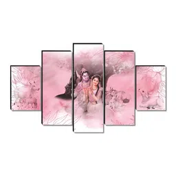 Aura Pink & White 5 Pieces Religious Radha Krishna Wooden Painting Wall Art image 3