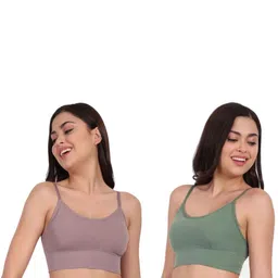 GROAN Pack Of 2 Solid Seamless Full Coverage Lightly Padded Crop Top Bra-picture-20