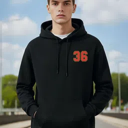 BENNY BROOKS Men Alphanumeric Printed Hooded Pullover Sweatshirt image 2