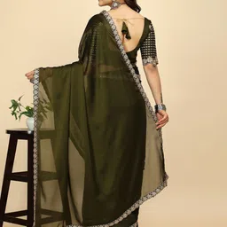 K 5 Fashion Embroidered Pure Chiffon Saree With Unstitched Blouse Piece image 5