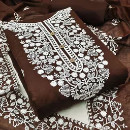 HERE&NOW Floral Embroidered Thread Work Unstitched Dress Material-picture-27