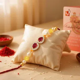 LUCKY JEWELLERY Gold-Plated Rakhi With Roli Chawal & Greeting Card-picture-21