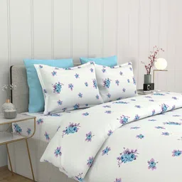 BOMBAY DYEING 525B White & Blue Printed Cotton 164 TC Queen Bedsheet Set 2.74 m x 2.29 m image 5