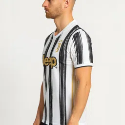 dostitch Men Juventus Cristiano Ronaldo Striped V-Neck Dri-FIT Applique T-shirt image 2