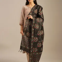 JAYPORE Floral Printed Tussar Silk Dupatta image 2