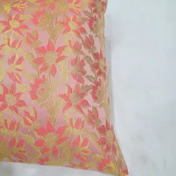 RoyalDeco Bageecha Coral & Beige 4 Pieces Ethnic Motifs Brocade Silk Square Cushion Covers image 2