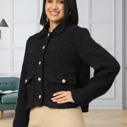 all about you Self-Designed Shirt Collar Single-Breasted Crop Blazer image 5