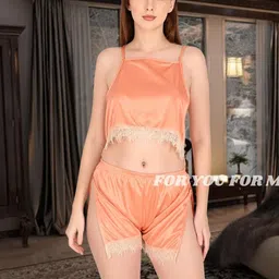 for you for me Satin 3-Piece Lace Trim Nightwear Set image 5