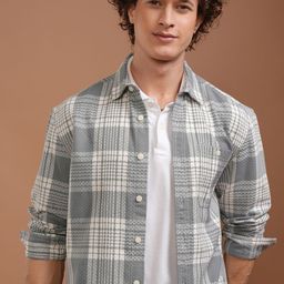 HIGHLANDER Men Spread Collar Tartan Checked Cotton Relaxed Fit Casual Shirt-picture-34