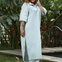 Instafab Plus Women Regular Linen Plus Size Kurta with Trousers image 5