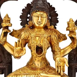 Exotic India Brown & Gold Toned Lord Lakshmi Religious Brass Idol Showpiece-image-42