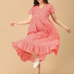 The Mom Store Printed Maternity Cotton Fit & Flare Midi Dress image 4