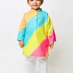 KNITROOT Kids Bandhani Printed Band Collar Straight Kurta With Pyjamas-picture-13