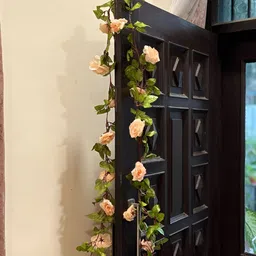 apka mart Peach & Green Hanging Rose Artificial Flower image 3