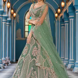 panchhi Embellished Sequinned Semi-Stitched Lehenga & Unstitched Blouse With Dupatta image 4