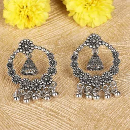 Thrillz Silver-Plated Artificial Beads Contemporary Shaped Jhumkas image 4