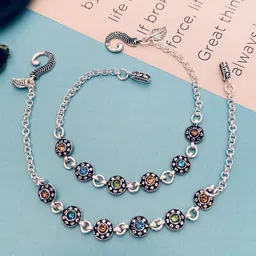 Sangria Set Of 2 Silver-Plated Stone Studded Anklets image 5